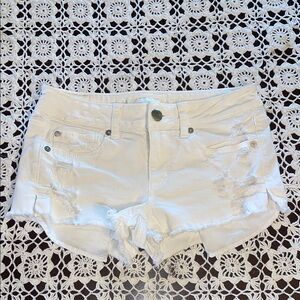 American Eagle Outfitters White Distressed Denim Shorts